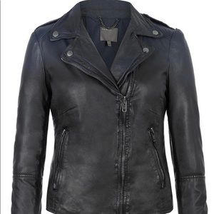 Muubaa Leather Ombre Biker Jacket in Indigo